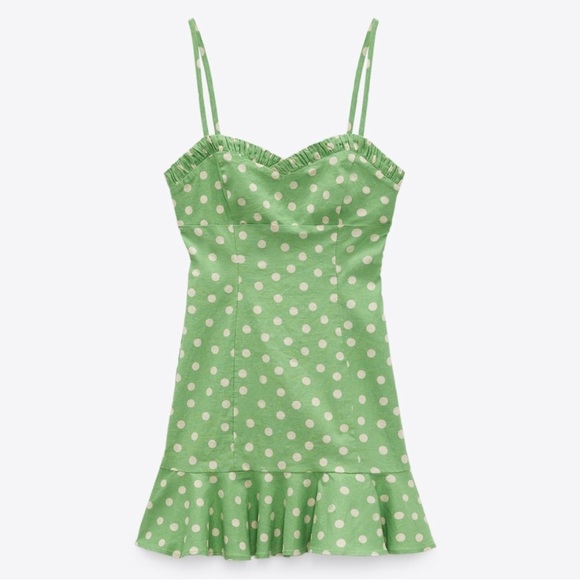 Zara Green Polka Dot Ruffle Dress - Picture 2 of 6